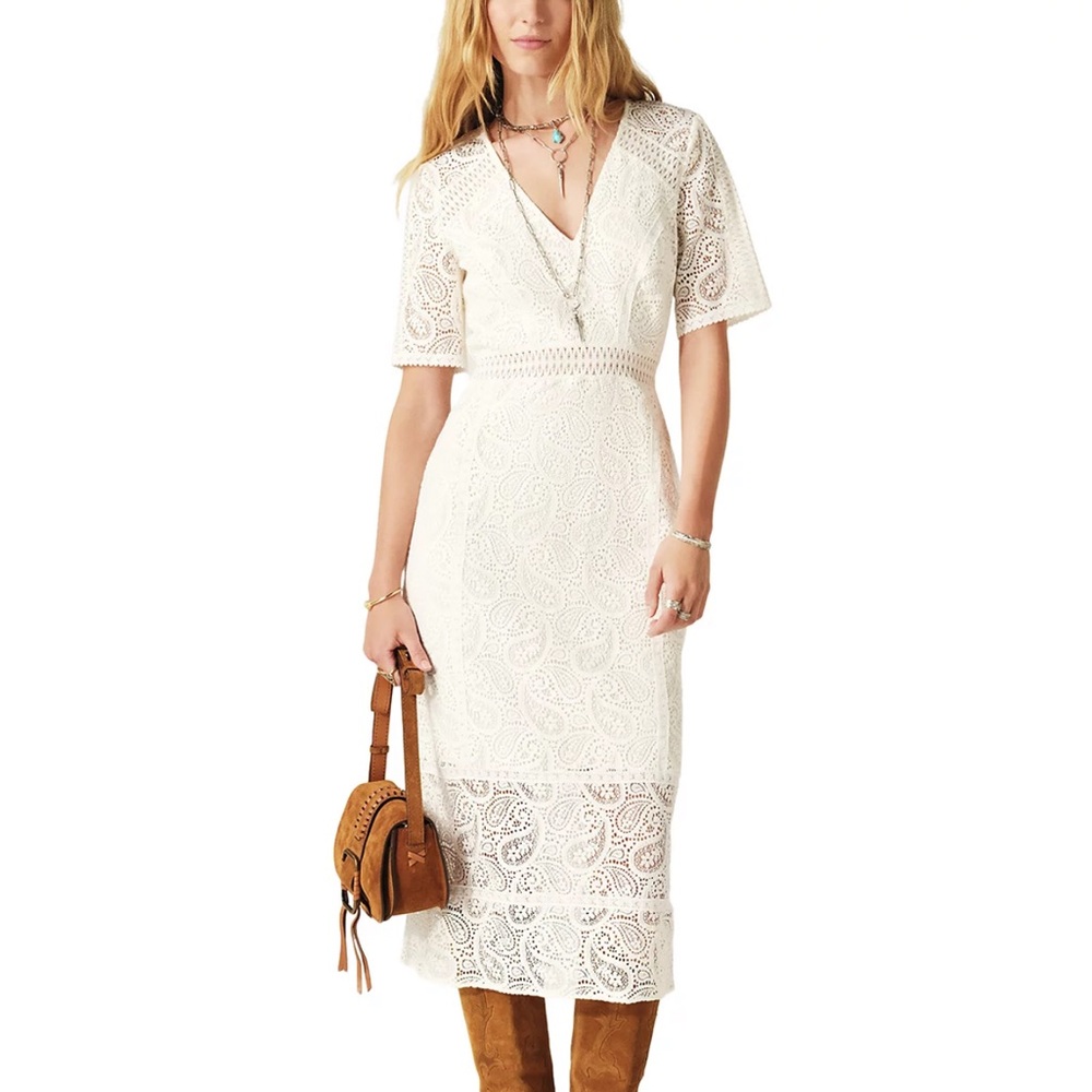 ba&sh Off White Lace Midi Dress